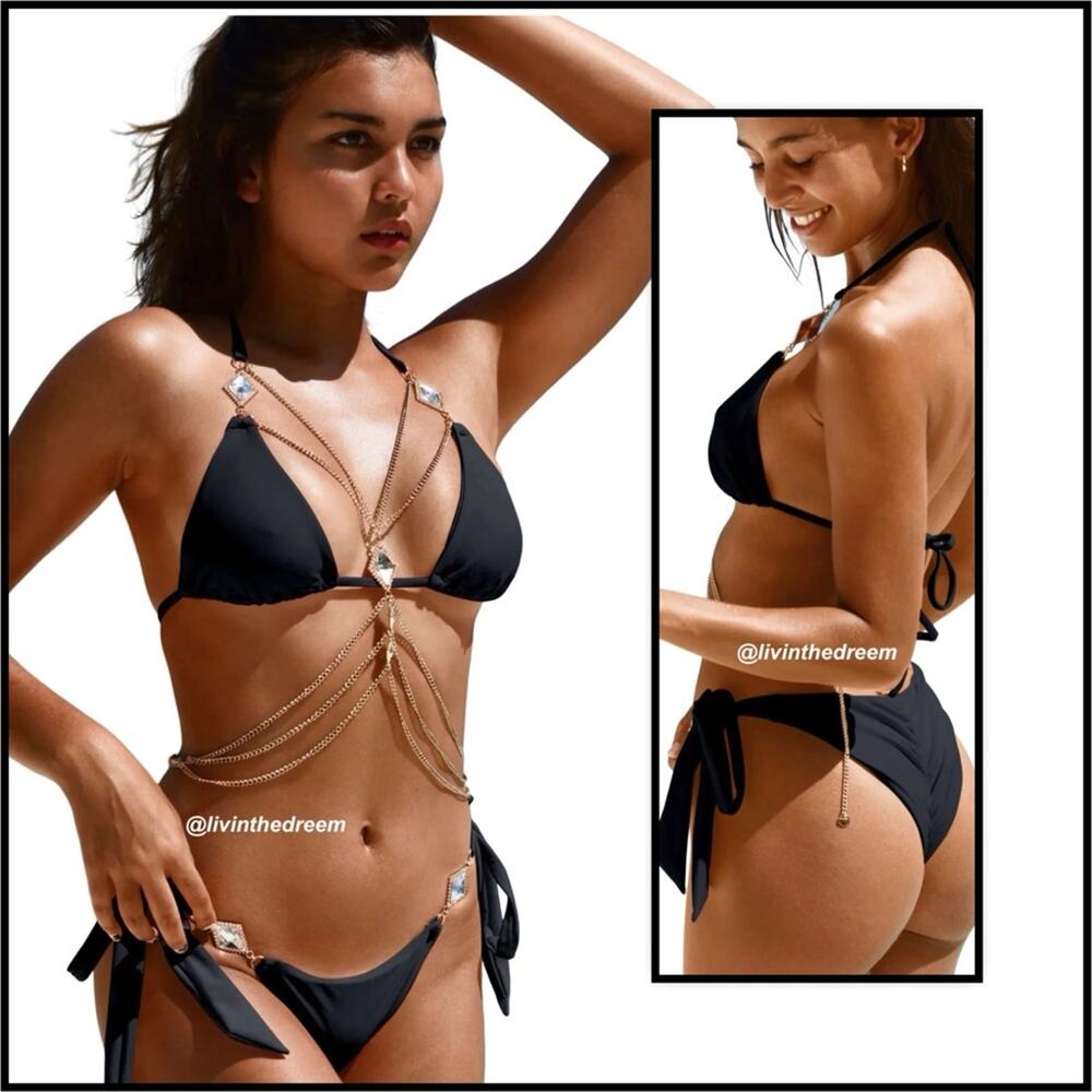 Bahimi Black Lala Triangle Top & Lala Tie-Side Bottom XL/L  Sets $165
